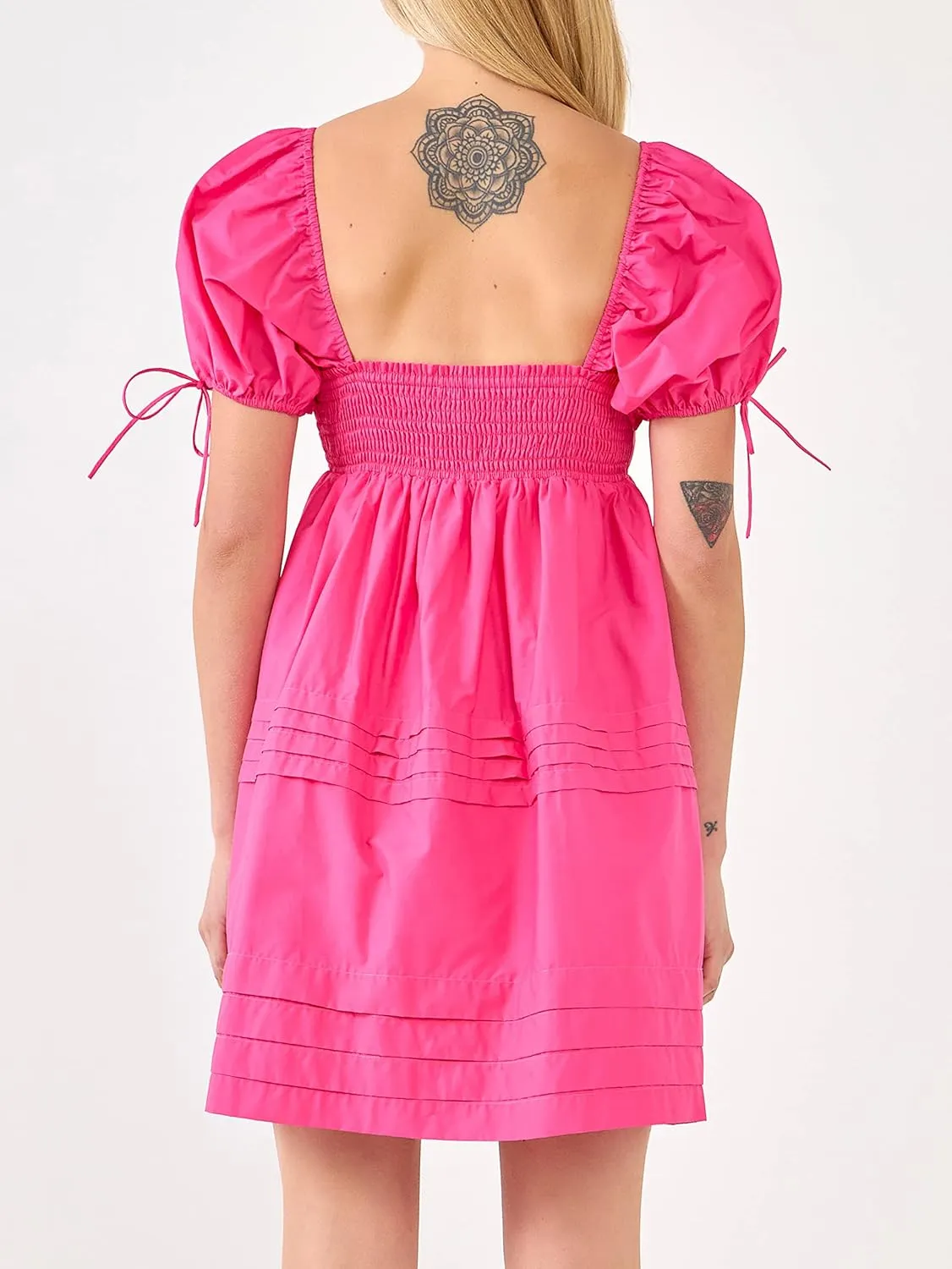 English Factory Women's Pleated Detail Puff Sleeves Mini Dress