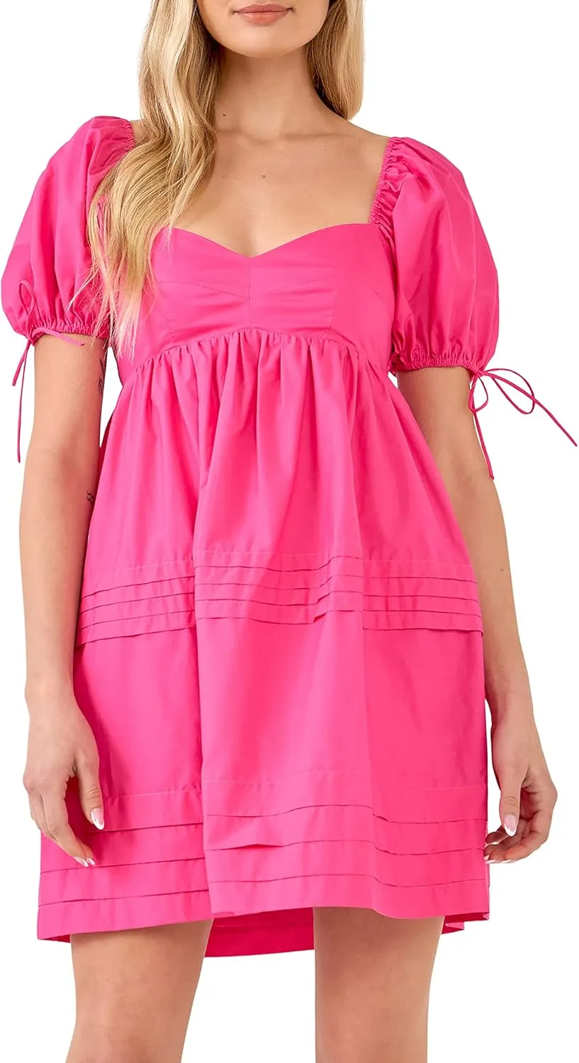 English Factory Women's Pleated Detail Puff Sleeves Mini Dress