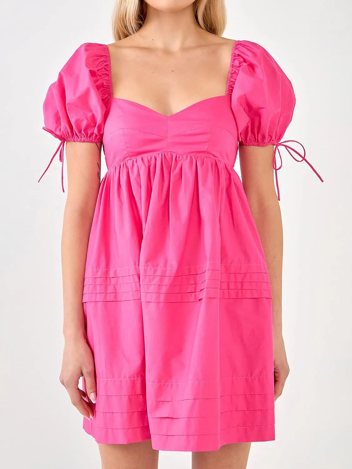 English Factory Women's Pleated Detail Puff Sleeves Mini Dress