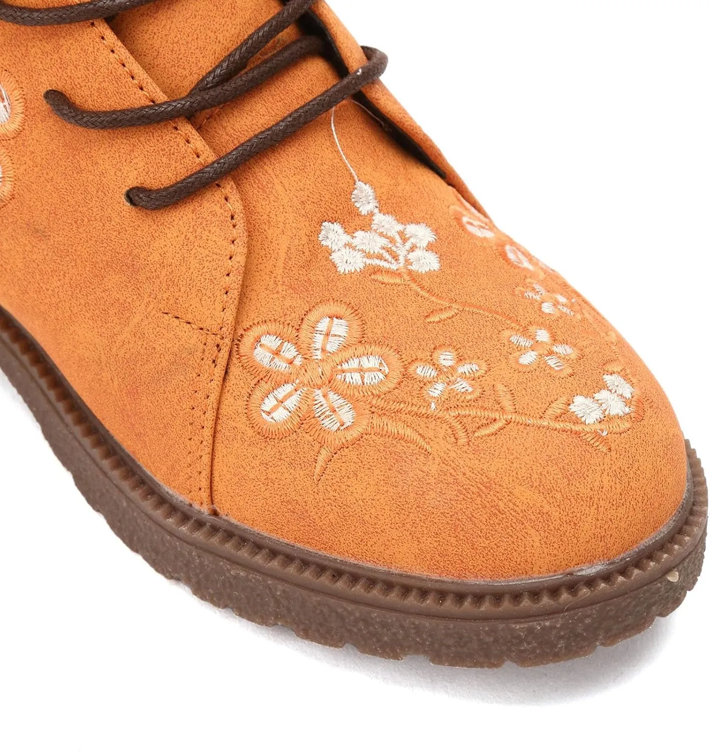 Fall Boots Womens Suede Flower Embroidered Mid-Calf Fall Boots Lace Up Womens Motorcycle Combat Boots