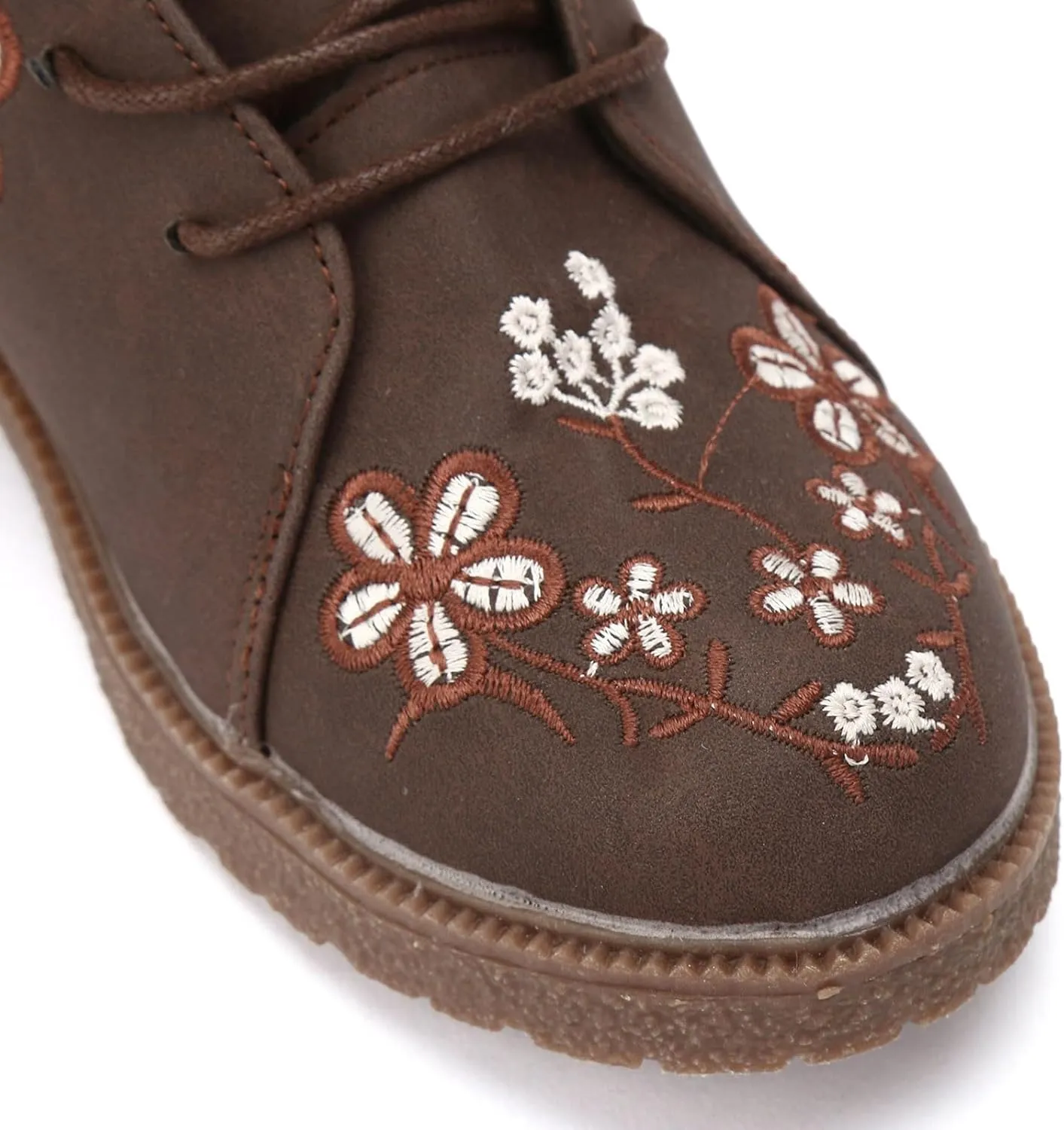 Fall Boots Womens Suede Flower Embroidered Mid-Calf Fall Boots Lace Up Womens Motorcycle Combat Boots
