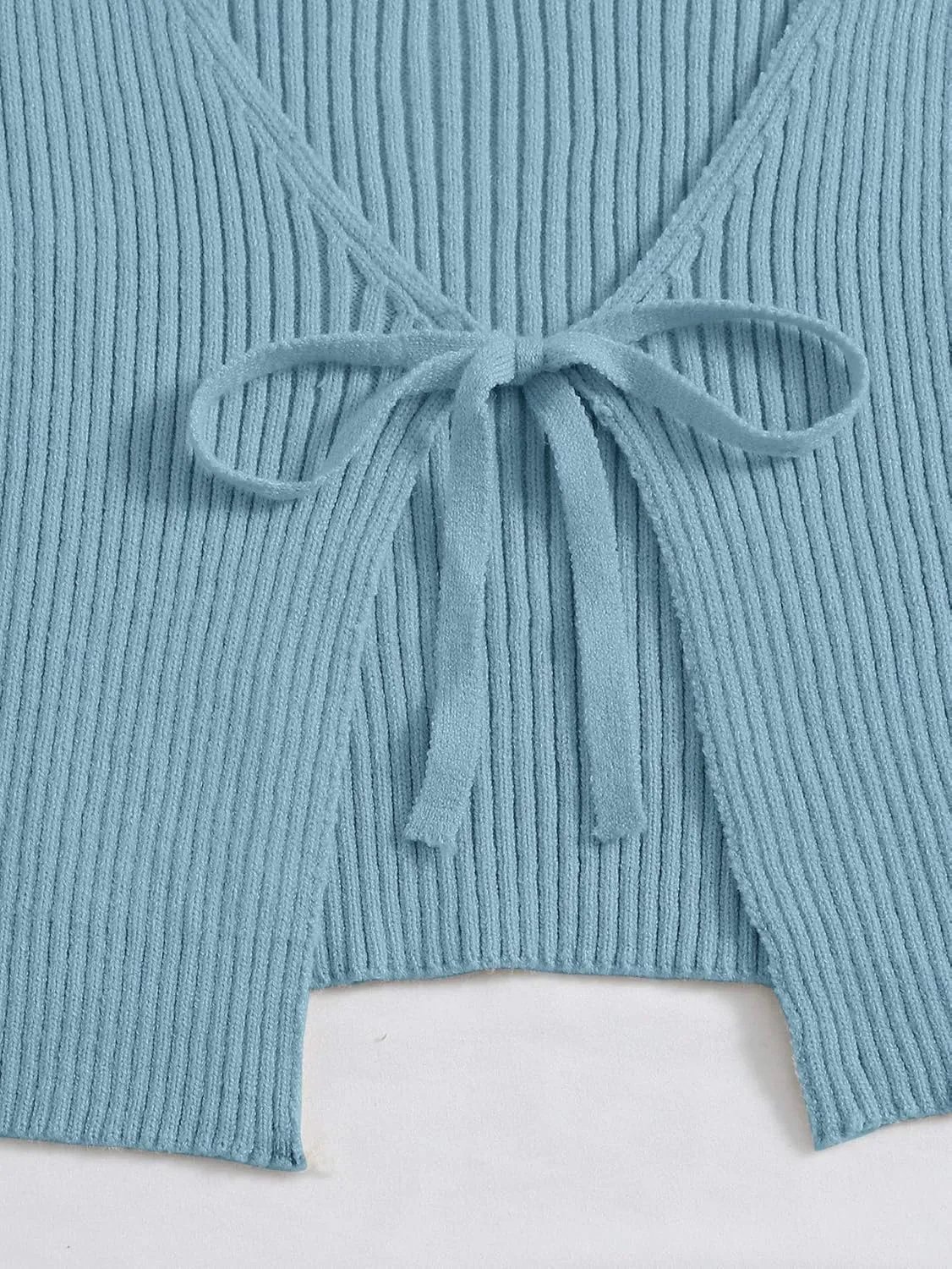Floerns Women's Tie Front Long Sleeve Rib Knit Shrug Sweaters Cardigan Crop Top
