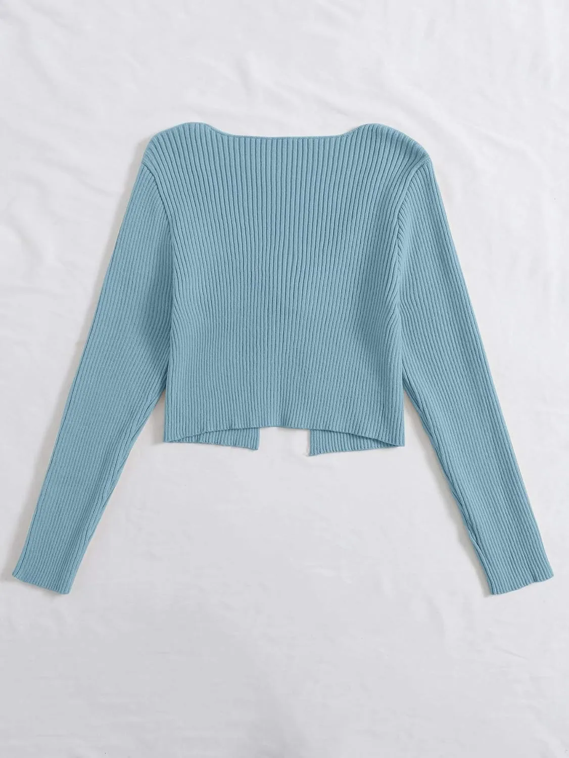 Floerns Women's Tie Front Long Sleeve Rib Knit Shrug Sweaters Cardigan Crop Top