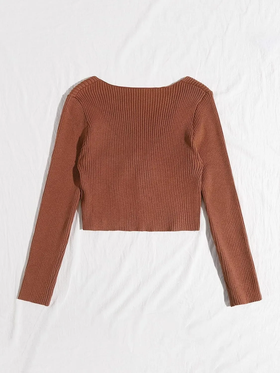 Floerns Women's Tie Front Long Sleeve Rib Knit Shrug Sweaters Cardigan Crop Top