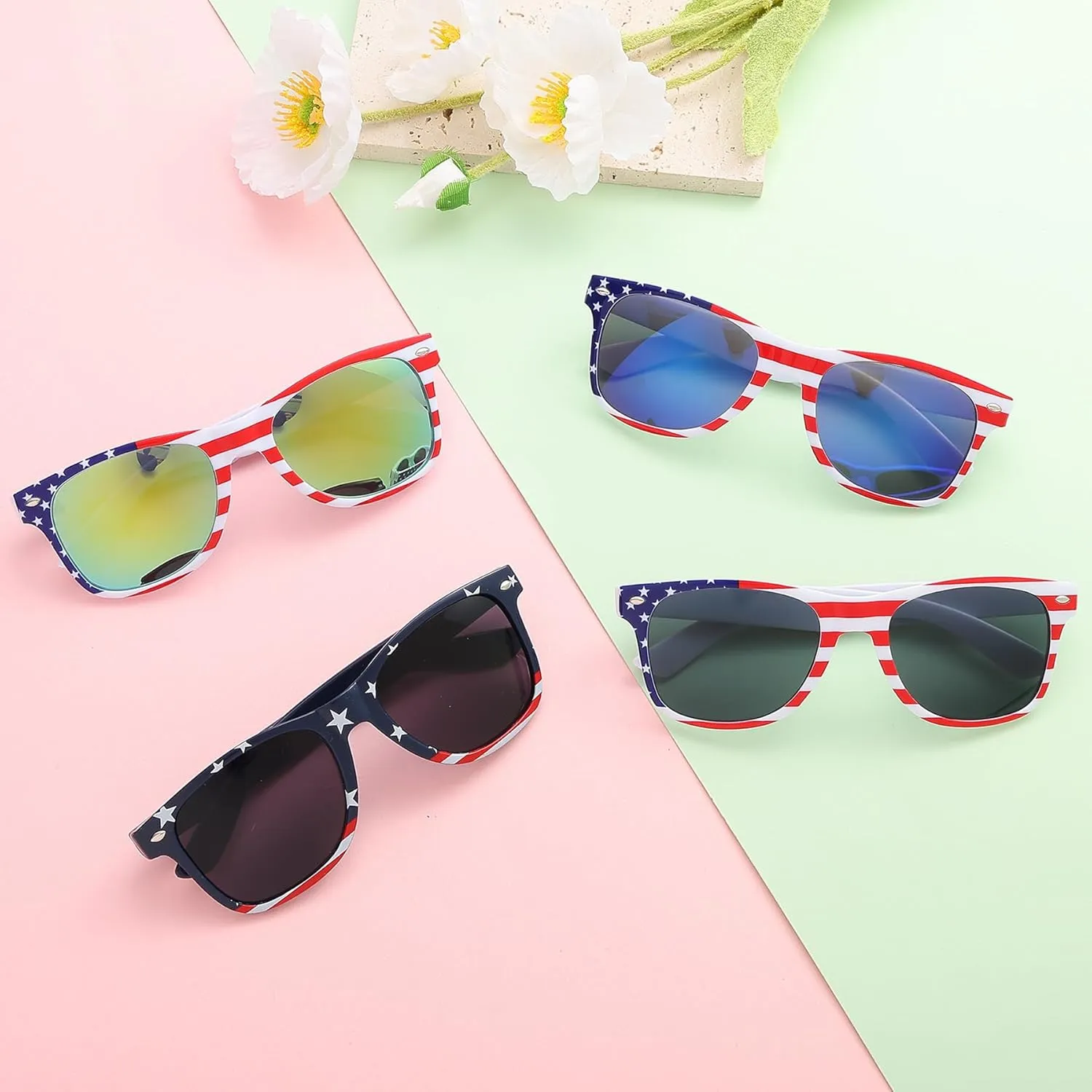 Fsmiling Bulk American Sunglasses USA Flag Sunglasses Patriotic Sunglasses-10/24Pack
