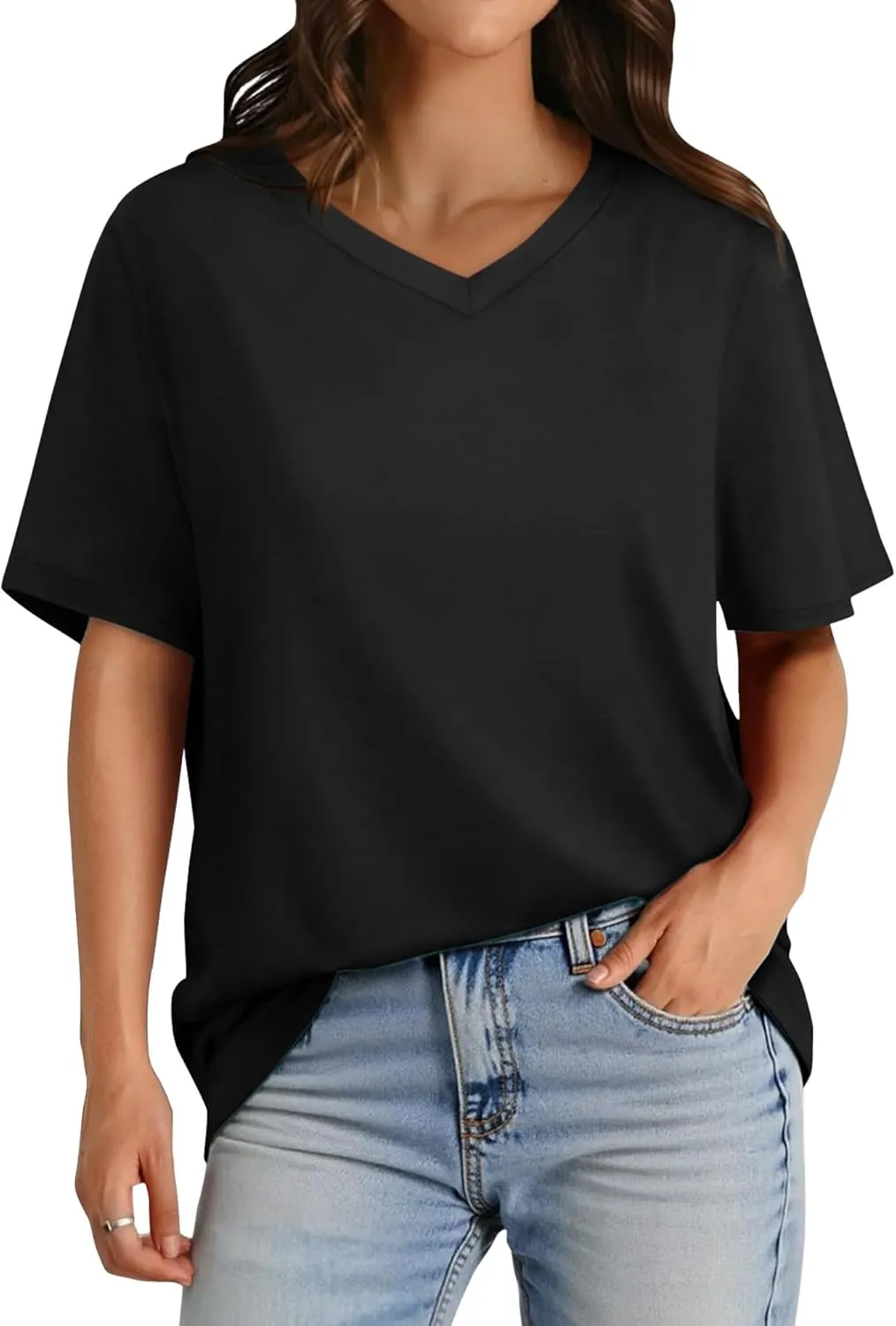 GAYHAY Womens V Neck T Shirts Oversized Loose Fit Short Sleeve Tops Casual Summer Vacation 2025