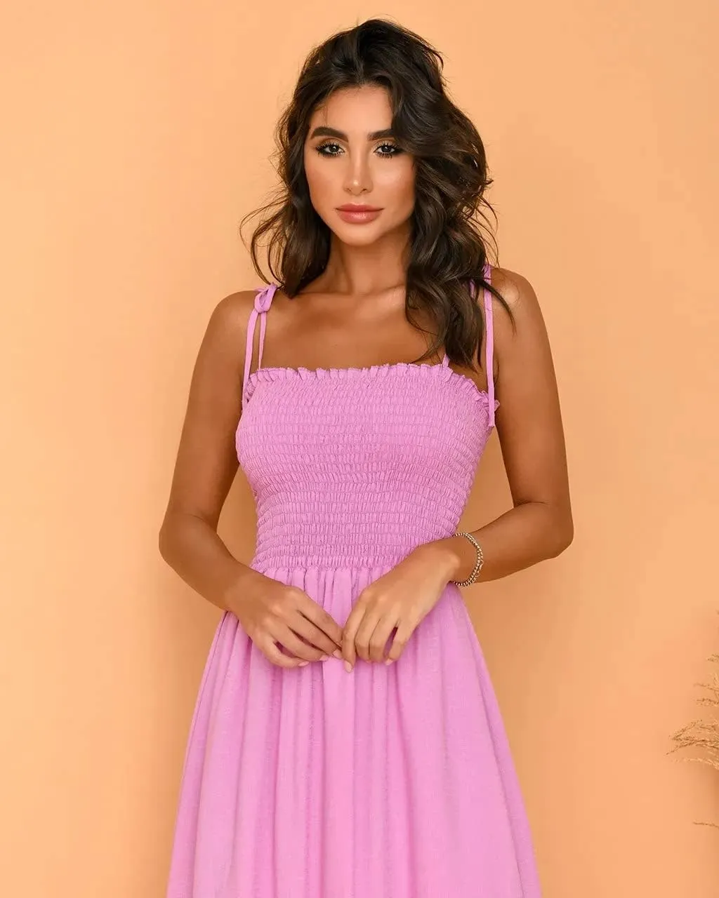 GOLDSTITCH Women's 2025 Summer Bohemian Spaghetti Strap Smocked A Line Flowy Maxi Dress