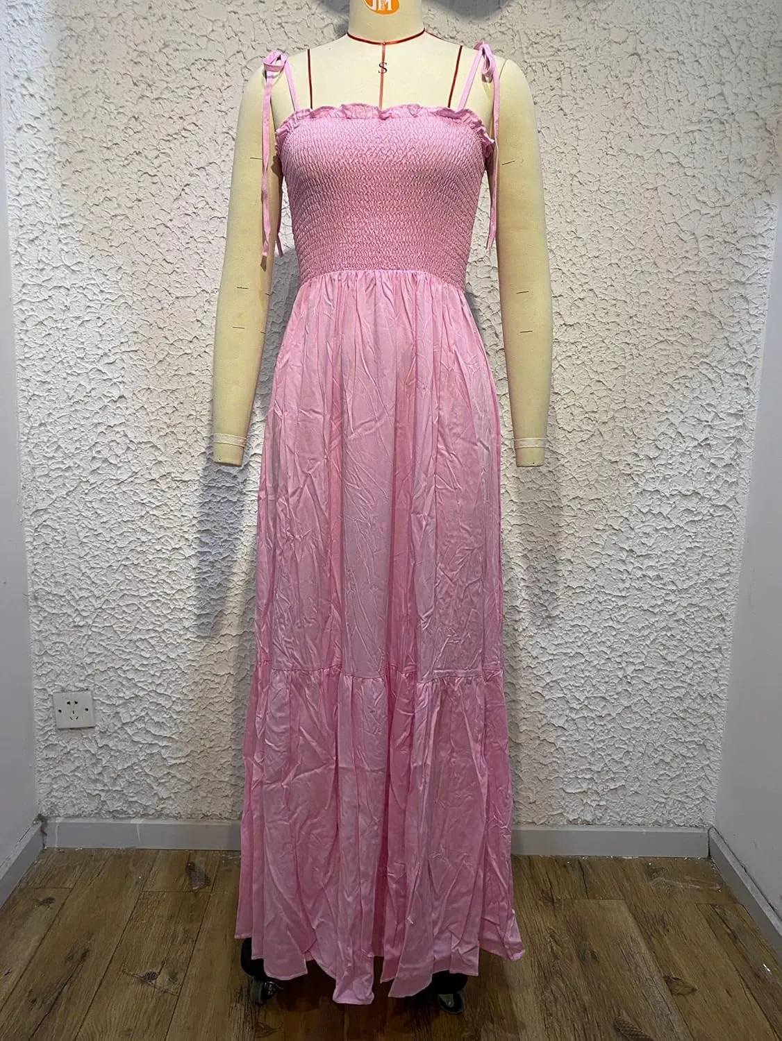 GOLDSTITCH Women's 2025 Summer Bohemian Spaghetti Strap Smocked A Line Flowy Maxi Dress