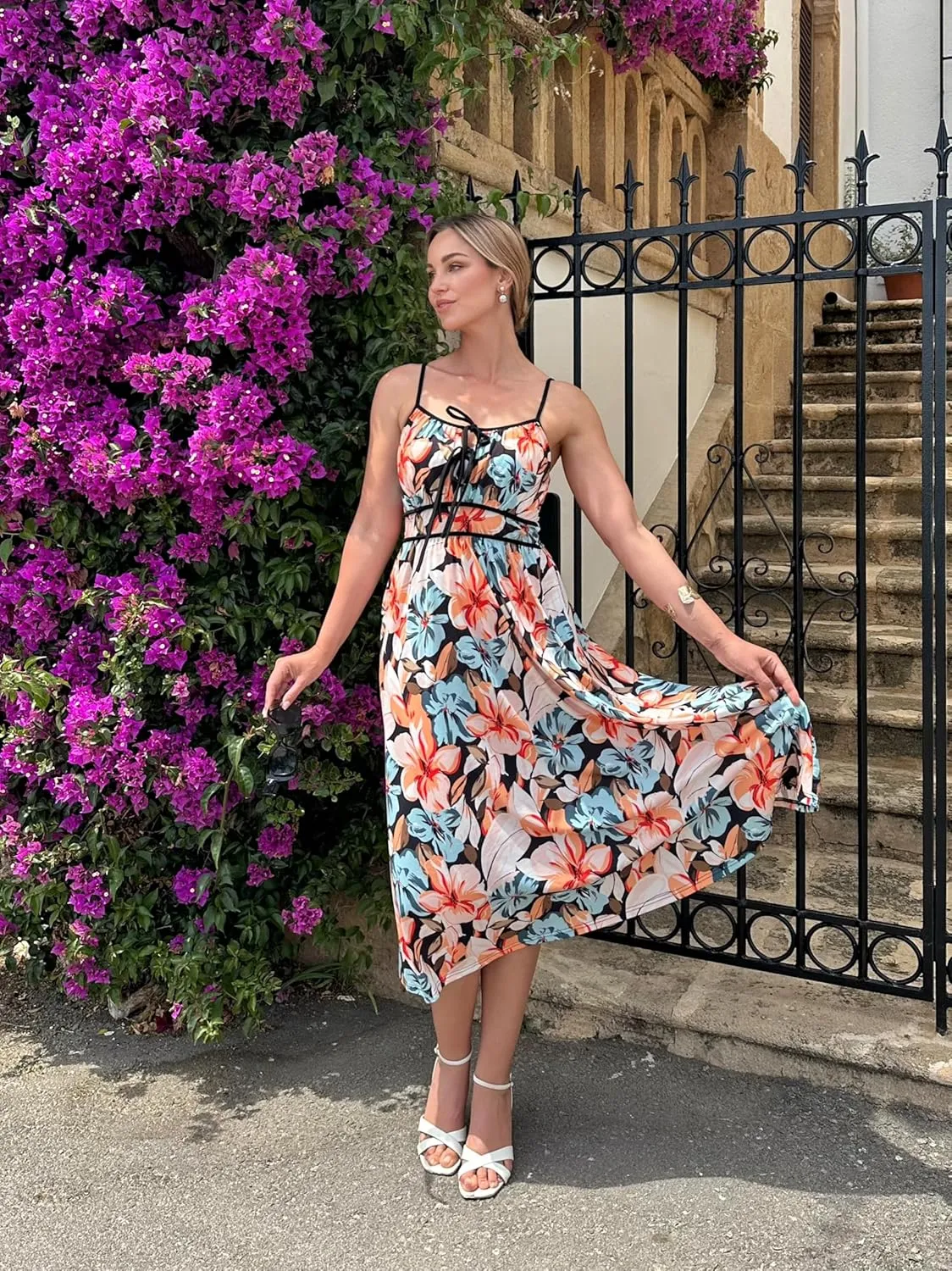 GRACE KARIN Women's 2025 Summer Casual Floral Boho Dress Spaghetti Strap Flowy Beach Maxi Dresses