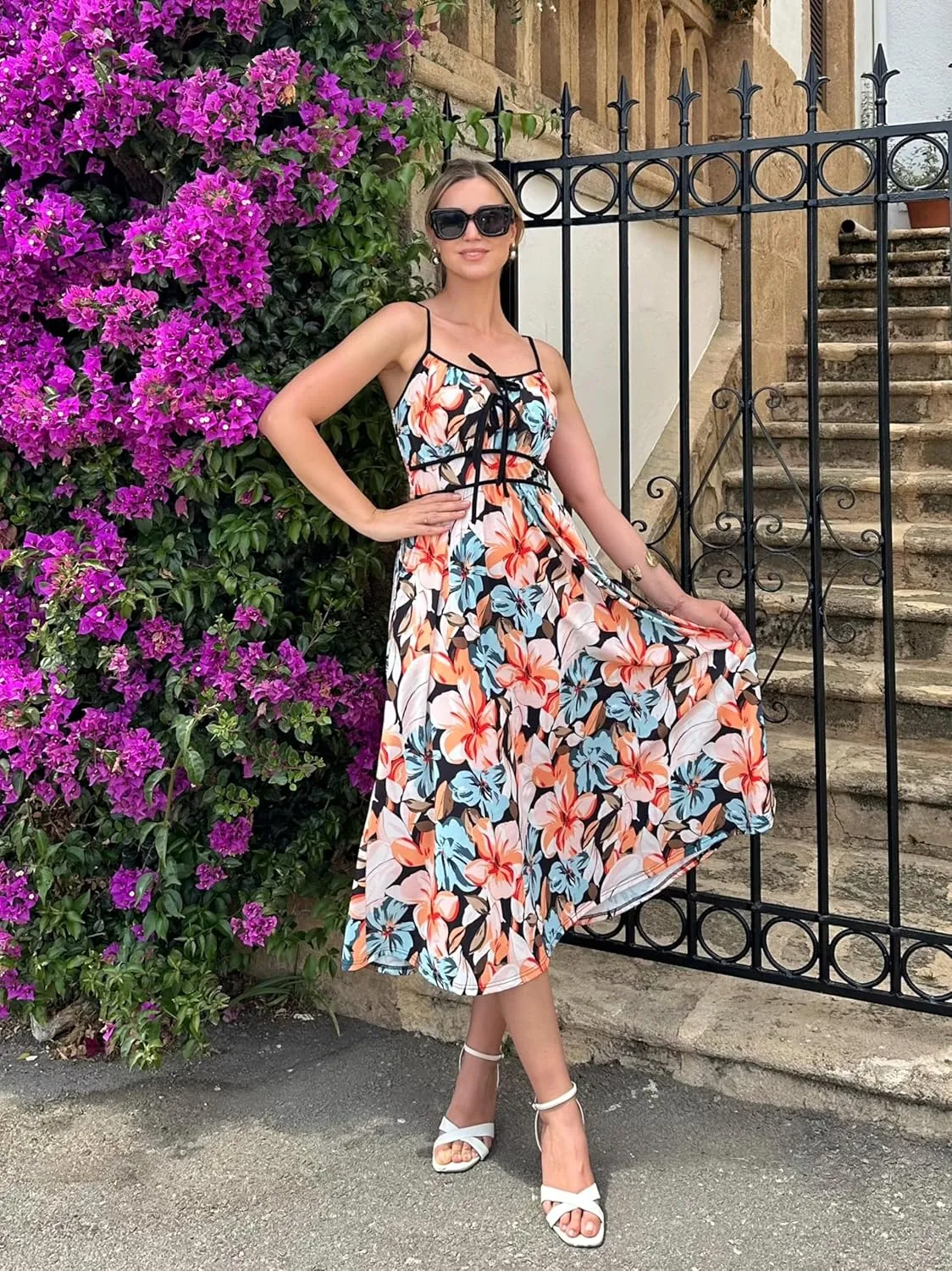 GRACE KARIN Women's 2025 Summer Casual Floral Boho Dress Spaghetti Strap Flowy Beach Maxi Dresses