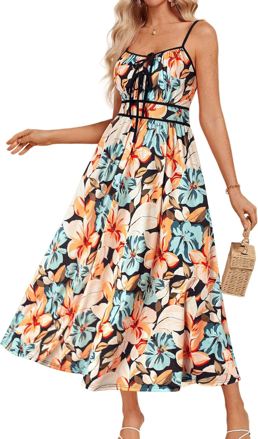 GRACE KARIN Women's 2025 Summer Casual Floral Boho Dress Spaghetti Strap Flowy Beach Maxi Dresses