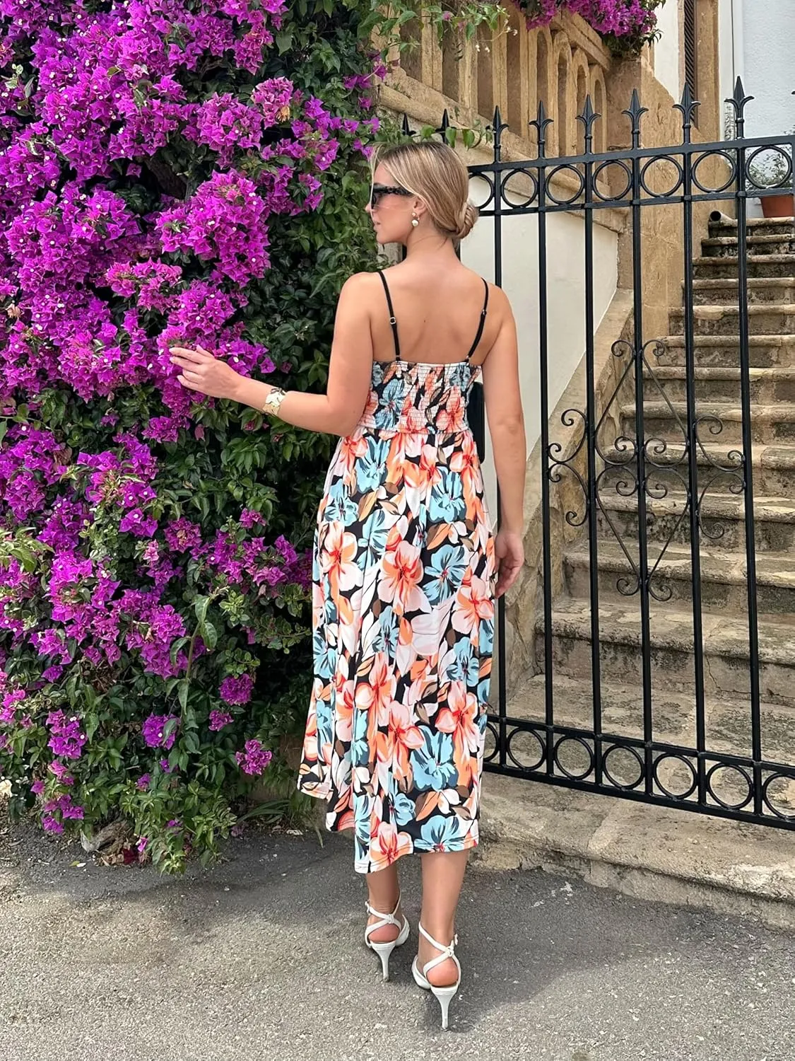GRACE KARIN Women's 2025 Summer Casual Floral Boho Dress Spaghetti Strap Flowy Beach Maxi Dresses