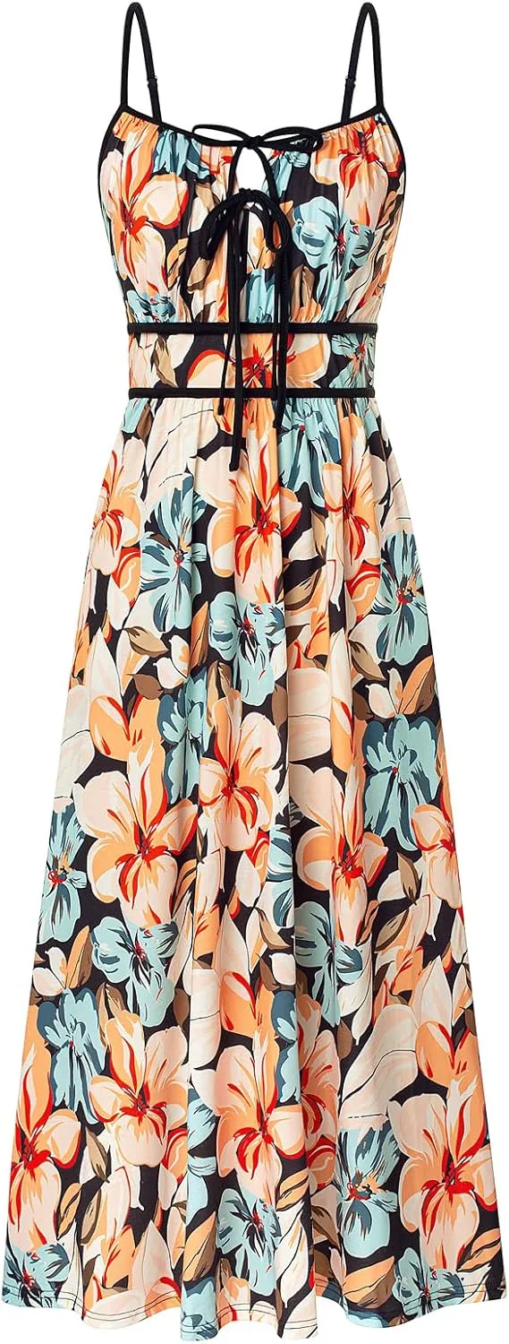 GRACE KARIN Women's 2025 Summer Casual Floral Boho Dress Spaghetti Strap Flowy Beach Maxi Dresses