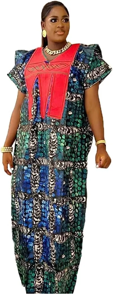 HD African Print Dress for Woman Embroidery Pattern Maxi Dress