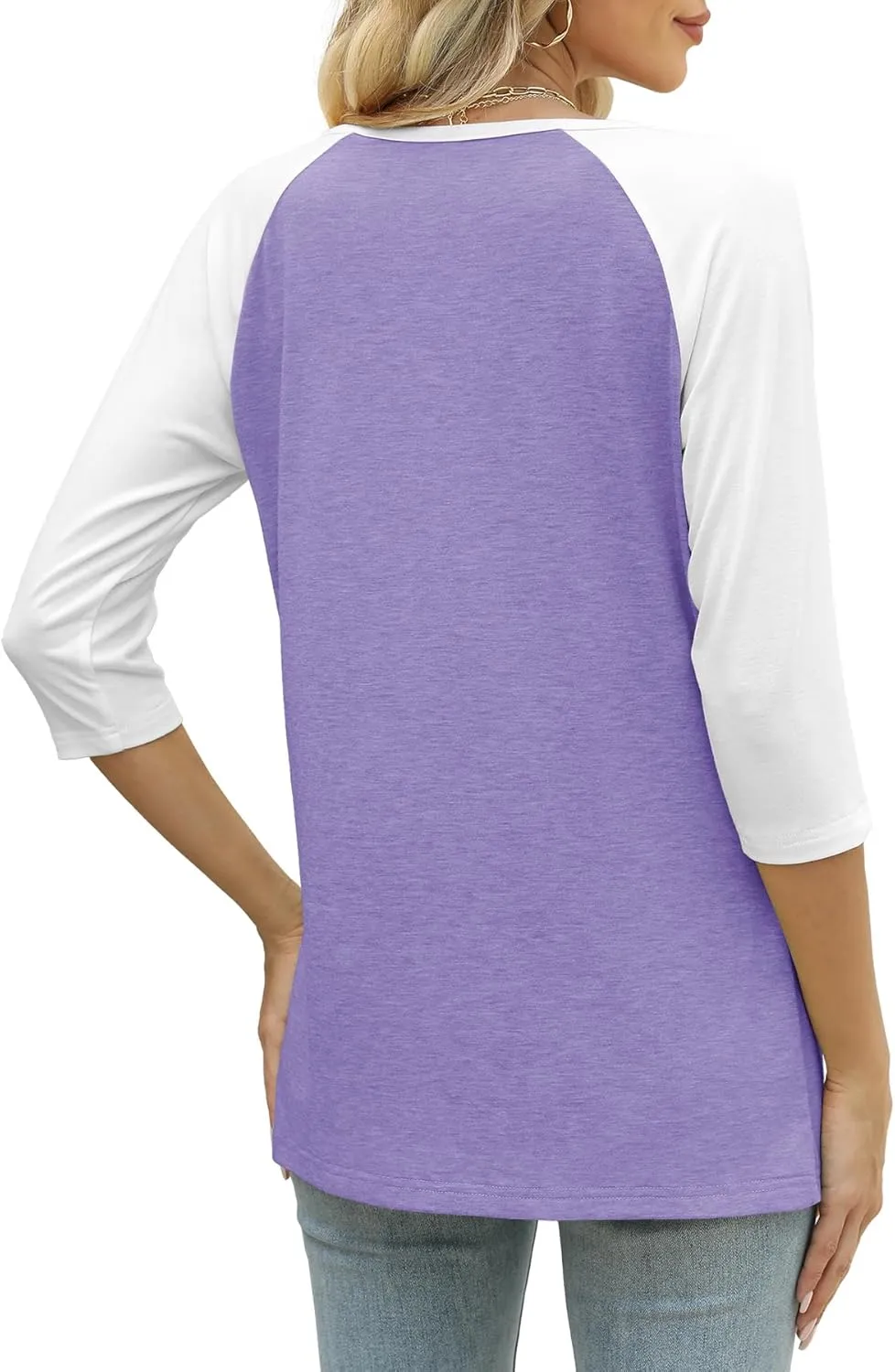 Heymiss Womens Summer Tops 3/4 Length Sleeve V Neck Casual Color Block Tunic Tops Dressy
