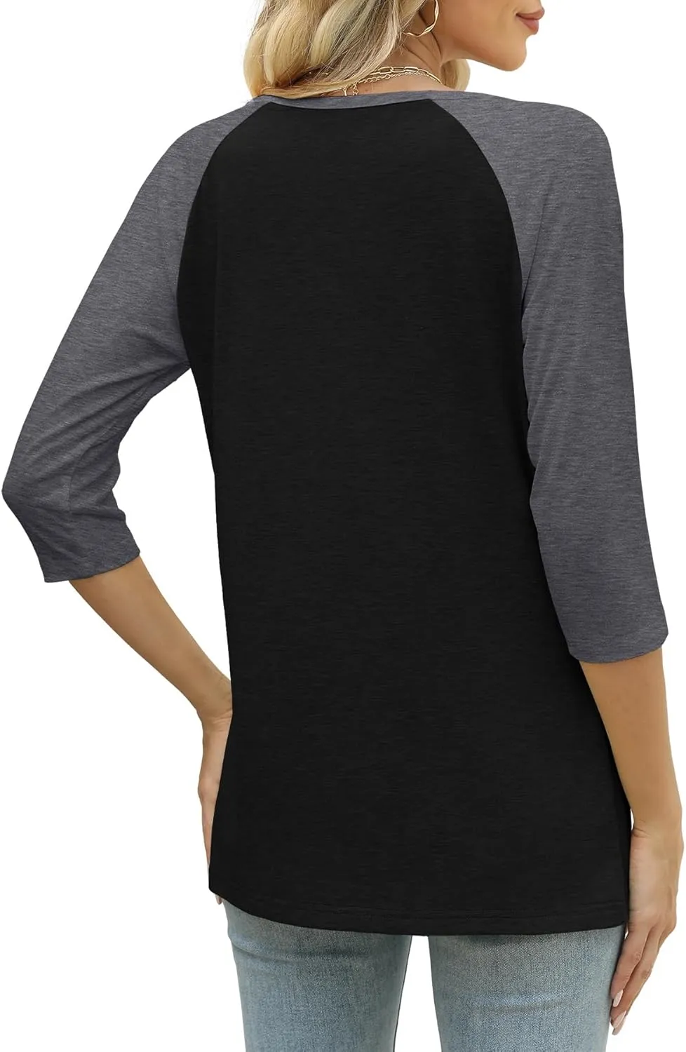 Heymiss Womens Summer Tops 3/4 Length Sleeve V Neck Casual Color Block Tunic Tops Dressy