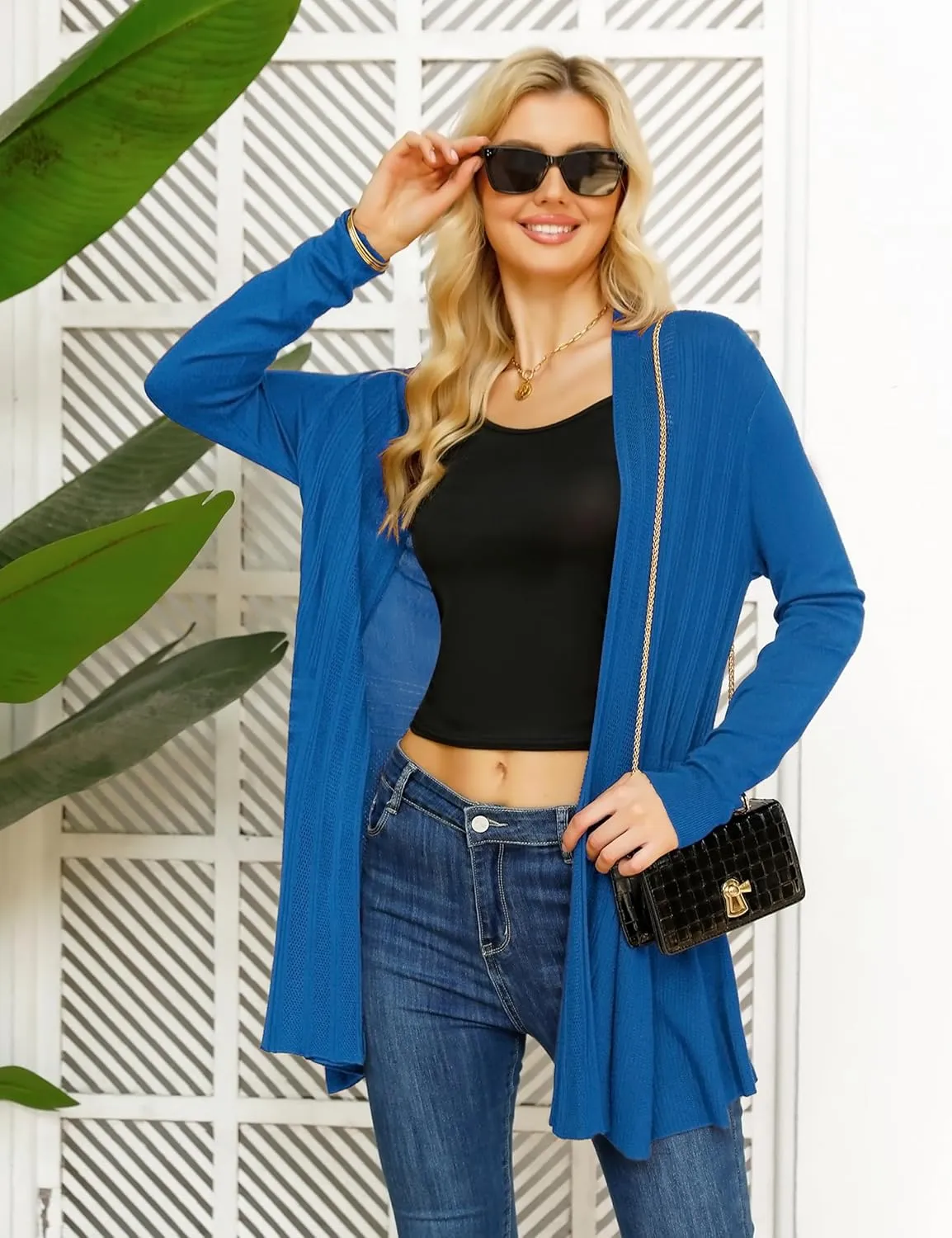 iClosam Women Open Front Cardigans Casual Long Sleeve Lightweight Knit Cardigan Sweater