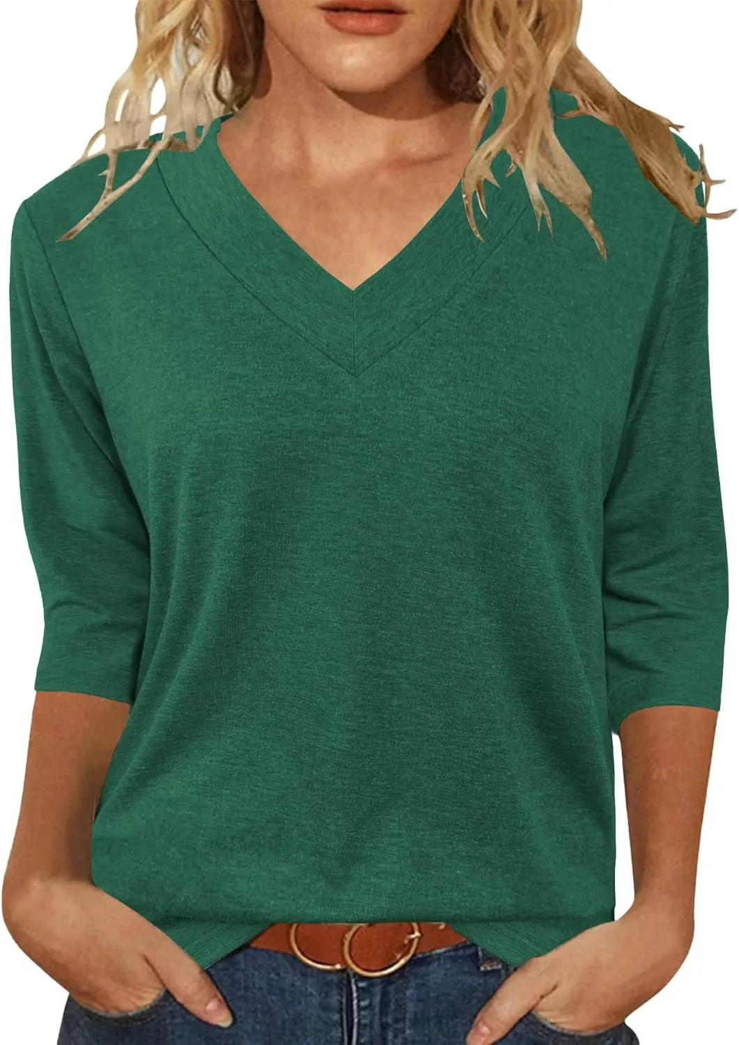JomeDesign Womens Tops 3/4 Length Sleeve Summer V Neck Shirts Casual Tunic Tops 2025