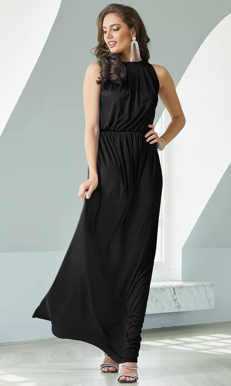 KOH KOH 2025 Sexy Sleeveless Summer Formal Flowy Casual Gown