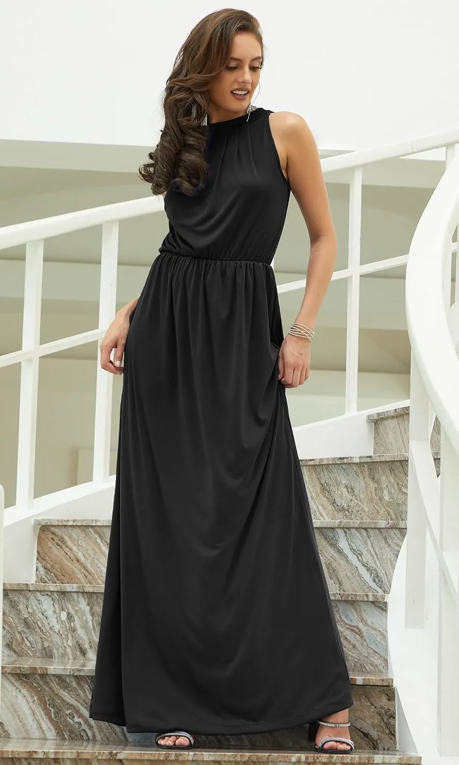 KOH KOH 2025 Sexy Sleeveless Summer Formal Flowy Casual Gown