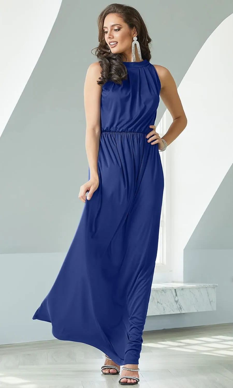 KOH KOH 2025 Sexy Sleeveless Summer Formal Flowy Casual Gown