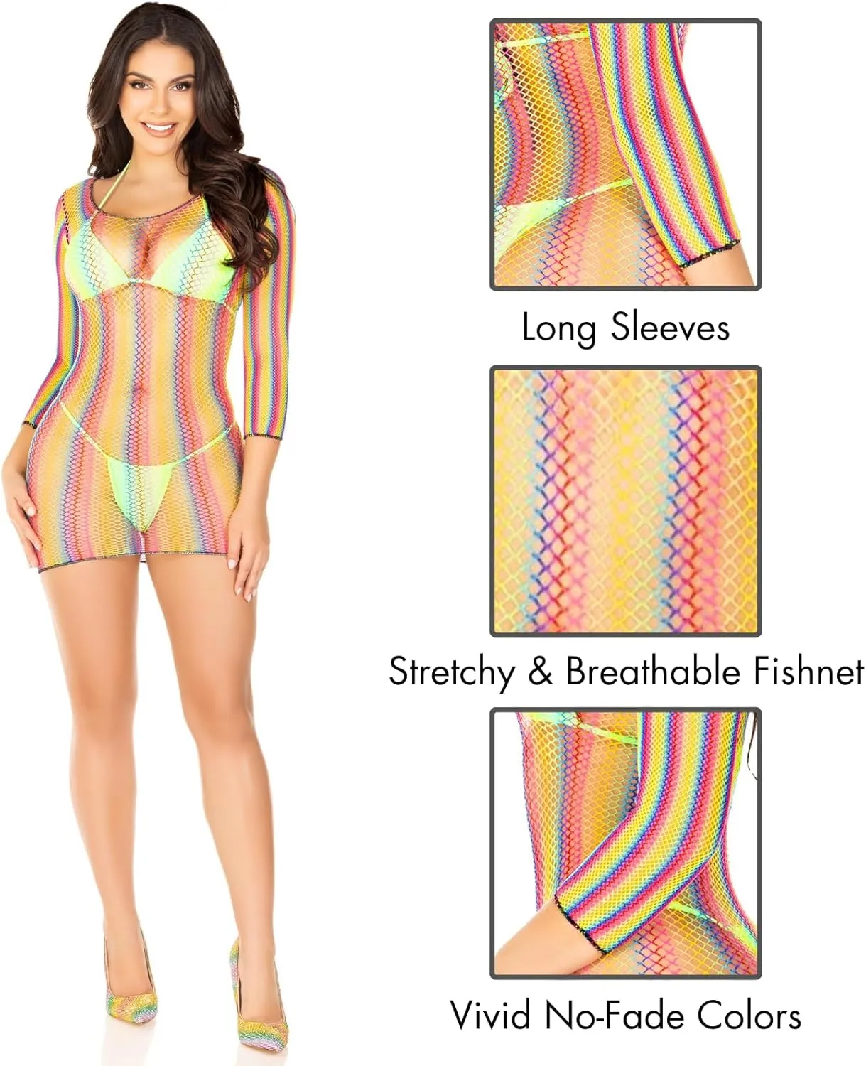Leg Avenue Women's Fishnet Long Sleeve Halter Dress
