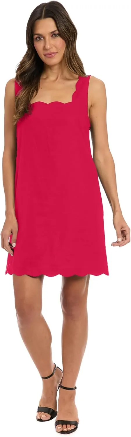 London Times Women's Sleeveless Shift Dress with Scalloped Neckline-Knee Length with Pockets-Wedding Guest Essential