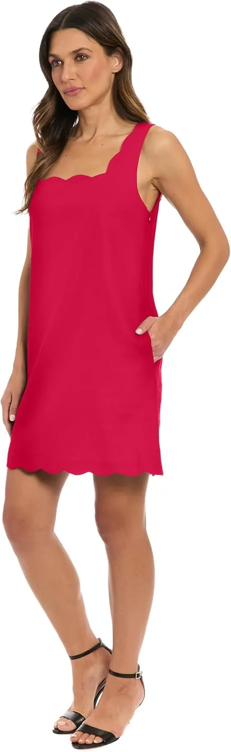 London Times Women's Sleeveless Shift Dress with Scalloped Neckline-Knee Length with Pockets-Wedding Guest Essential
