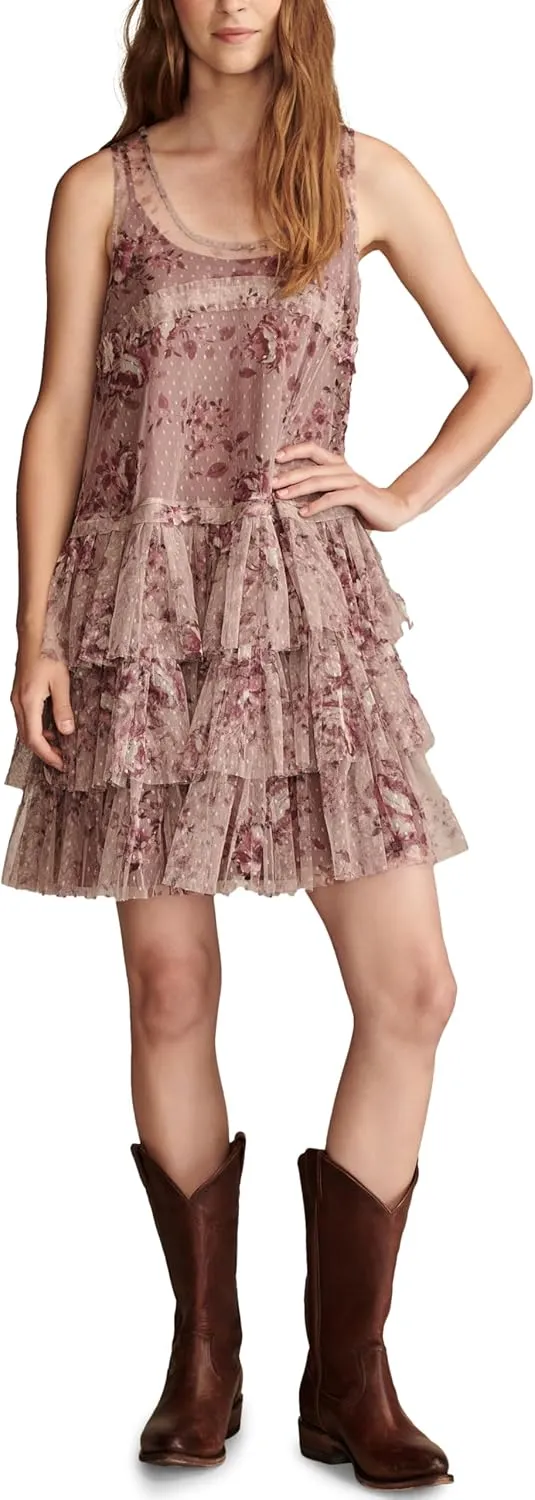 Lucky Brand Women's Printed Tulle Party Mini Dress