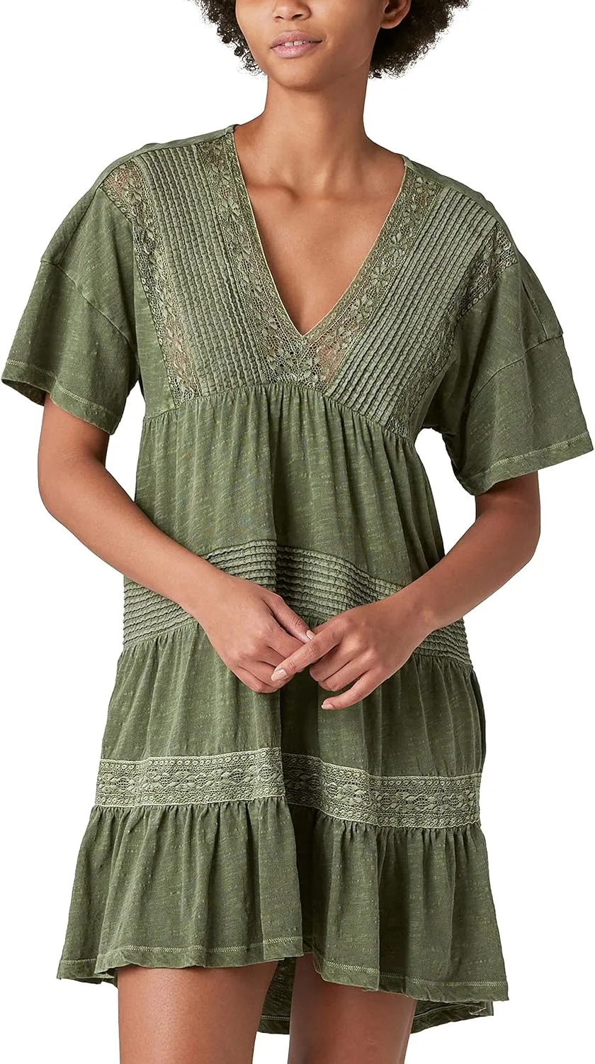 Lucky Brand Women's V-Neck Pintuck Mini Dress