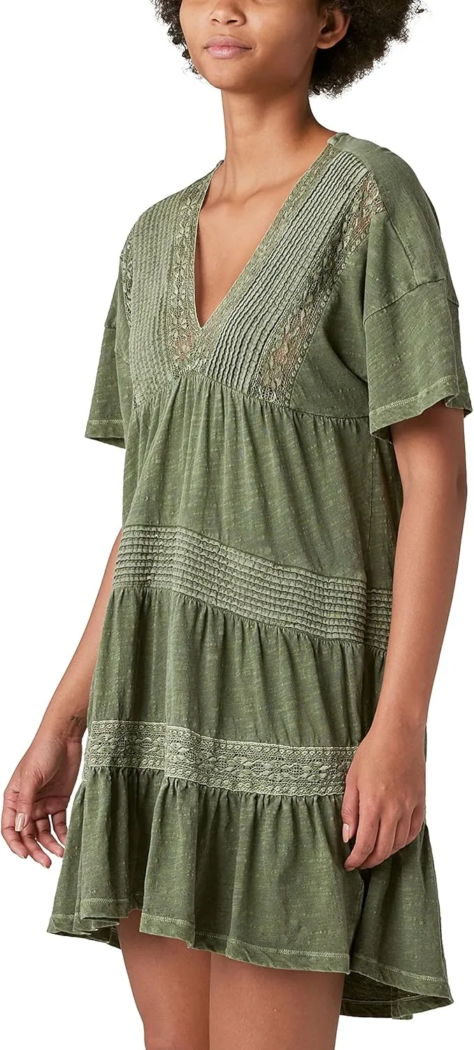 Lucky Brand Women's V-Neck Pintuck Mini Dress