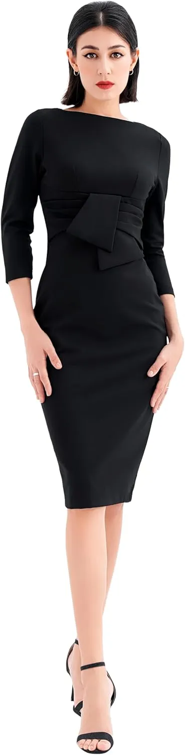 Marycrafts Women's Work Office Business Square Neck Sheath Midi Dress