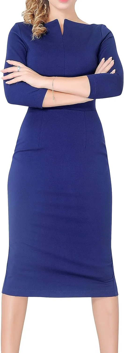 Marycrafts Women's Work Office Business Square Neck Sheath Midi Dress
