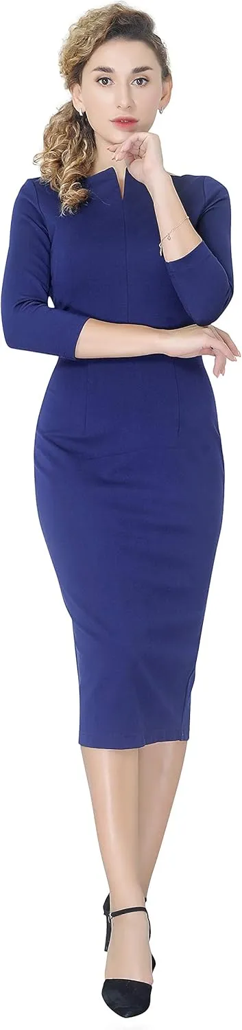 Marycrafts Women's Work Office Business Square Neck Sheath Midi Dress