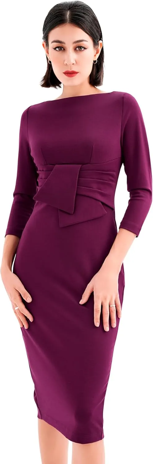 Marycrafts Women's Work Office Business Square Neck Sheath Midi Dress