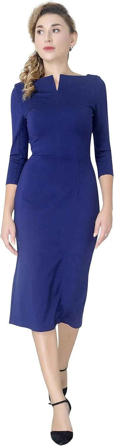 Marycrafts Women's Work Office Business Square Neck Sheath Midi Dress
