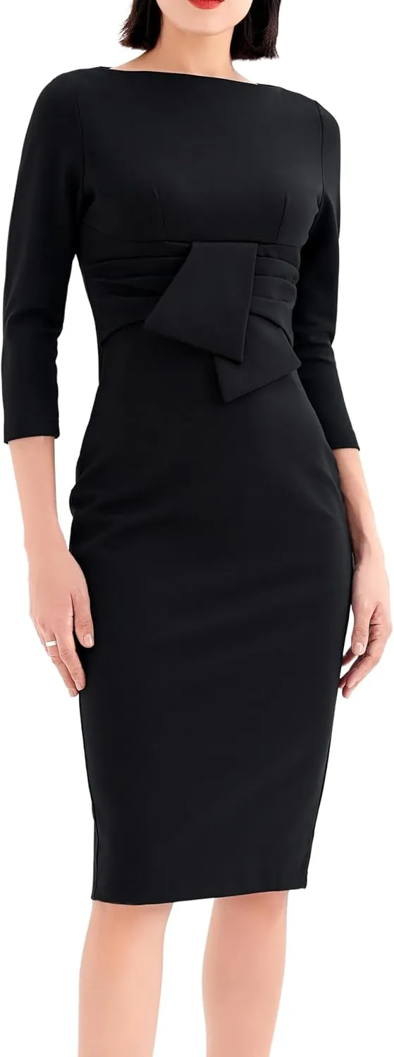 Marycrafts Women's Work Office Business Square Neck Sheath Midi Dress