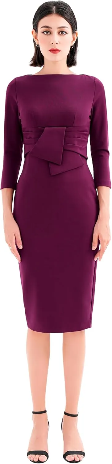 Marycrafts Women's Work Office Business Square Neck Sheath Midi Dress