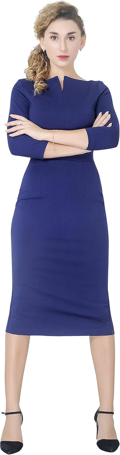 Marycrafts Women's Work Office Business Square Neck Sheath Midi Dress