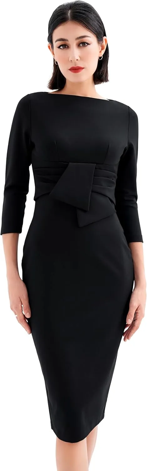Marycrafts Women's Work Office Business Square Neck Sheath Midi Dress