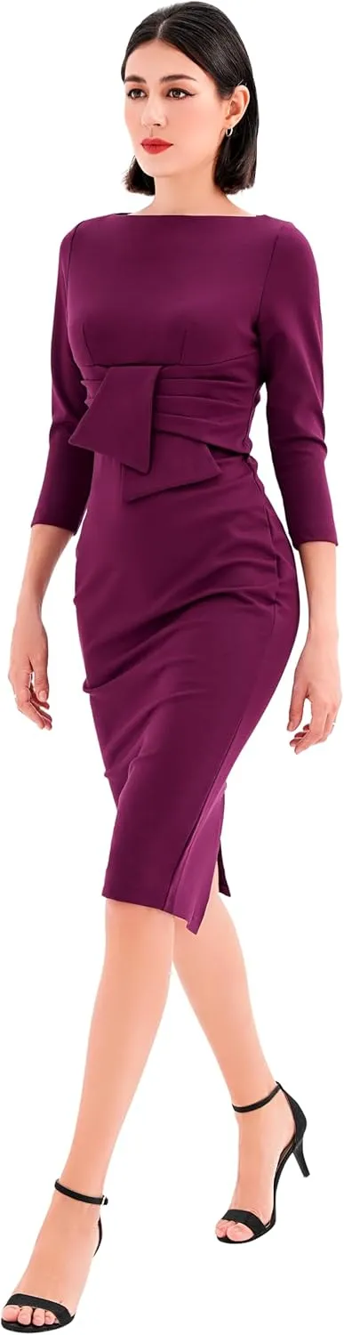 Marycrafts Women's Work Office Business Square Neck Sheath Midi Dress
