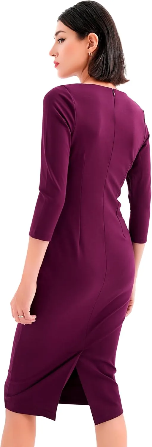 Marycrafts Women's Work Office Business Square Neck Sheath Midi Dress