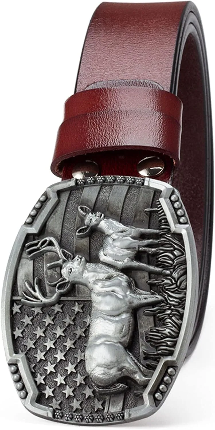 Men's Denim Belts,Long Horn Buckle Buckle Genuine Leather Belts Casual Decoration Fashion Style Belts