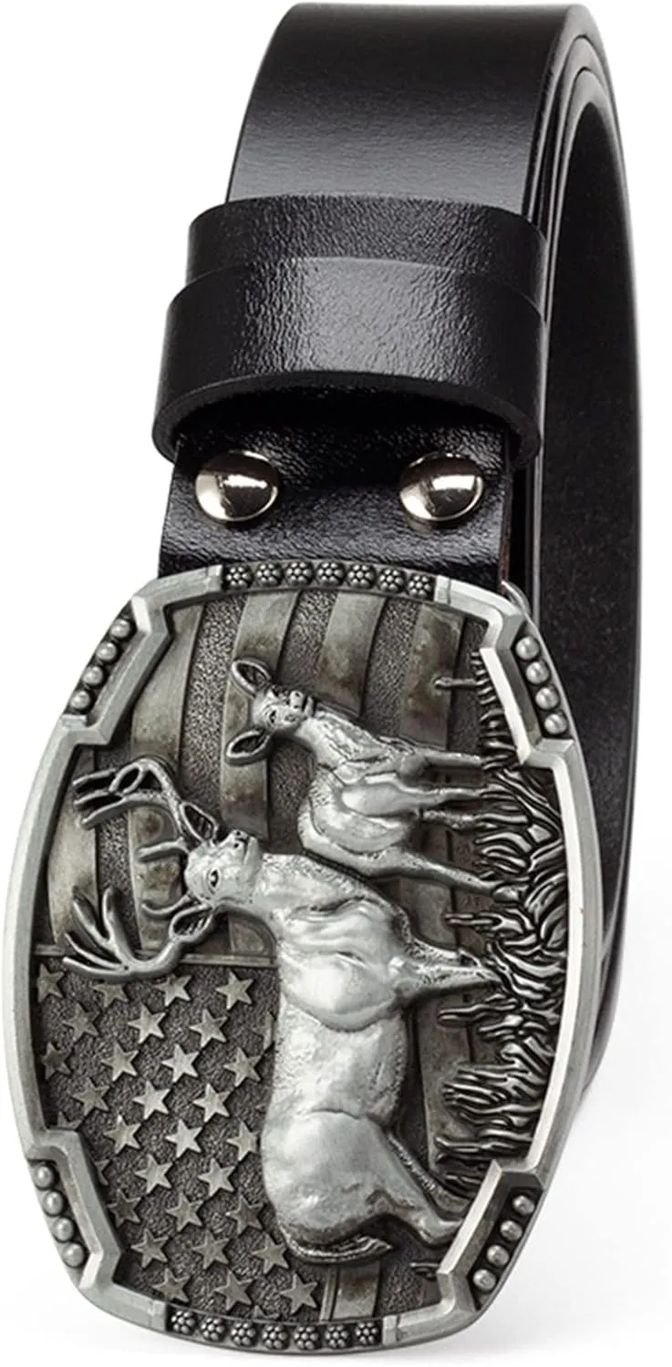 Men's Denim Belts,Long Horn Buckle Buckle Genuine Leather Belts Casual Decoration Fashion Style Belts
