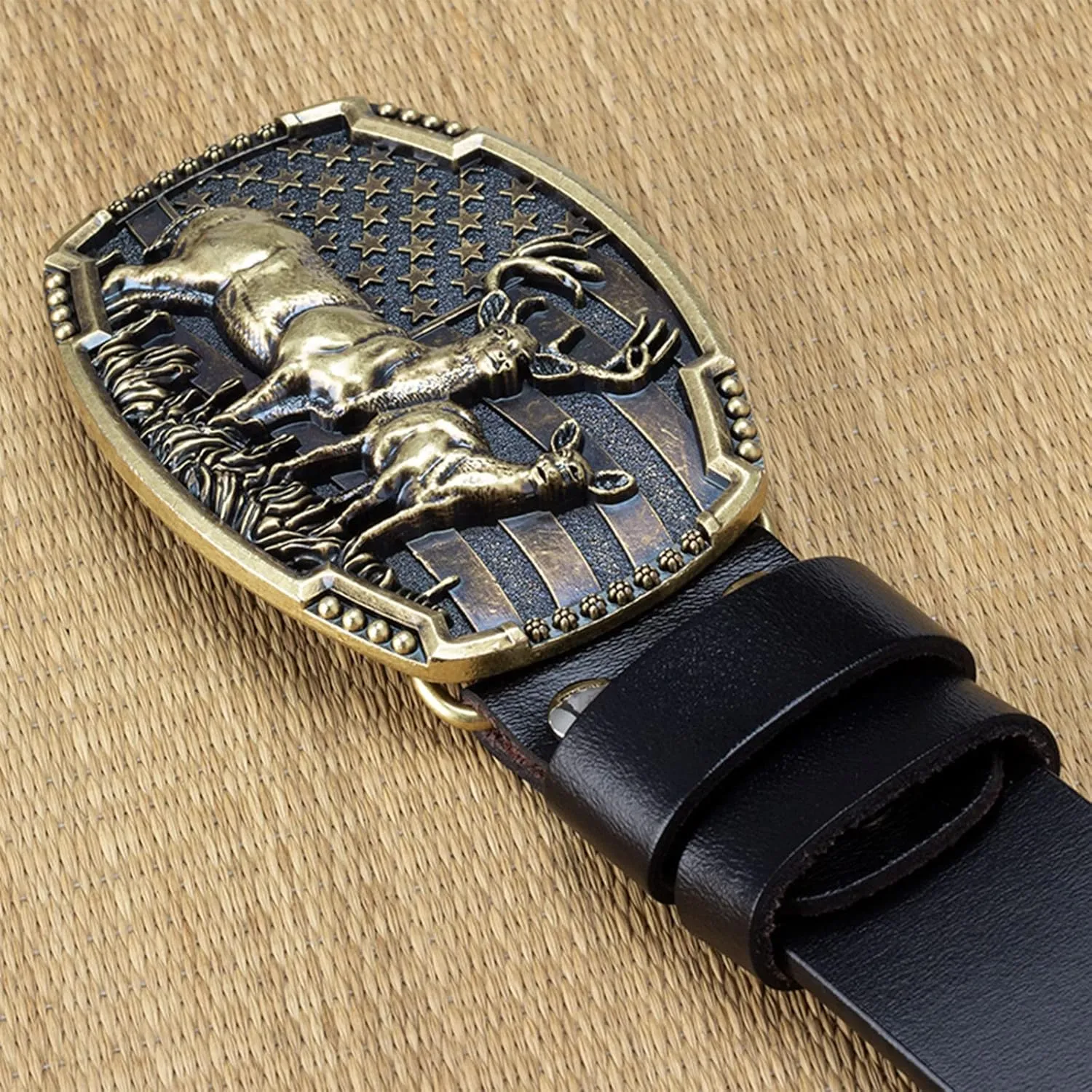 Men's Denim Belts,Long Horn Buckle Buckle Genuine Leather Belts Casual Decoration Fashion Style Belts