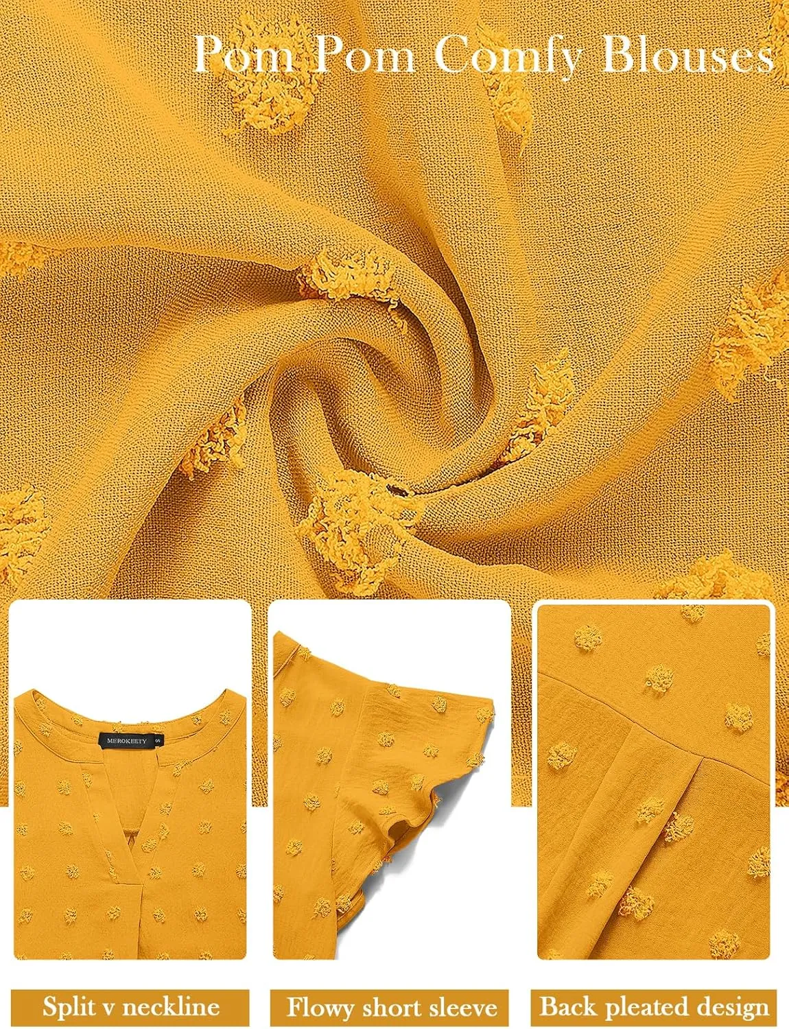 MEROKEETY Women 2025 Summer V Neck Ruffle Short Sleeve Blouse Swiss Dot Flowy Shirt Tunic Top