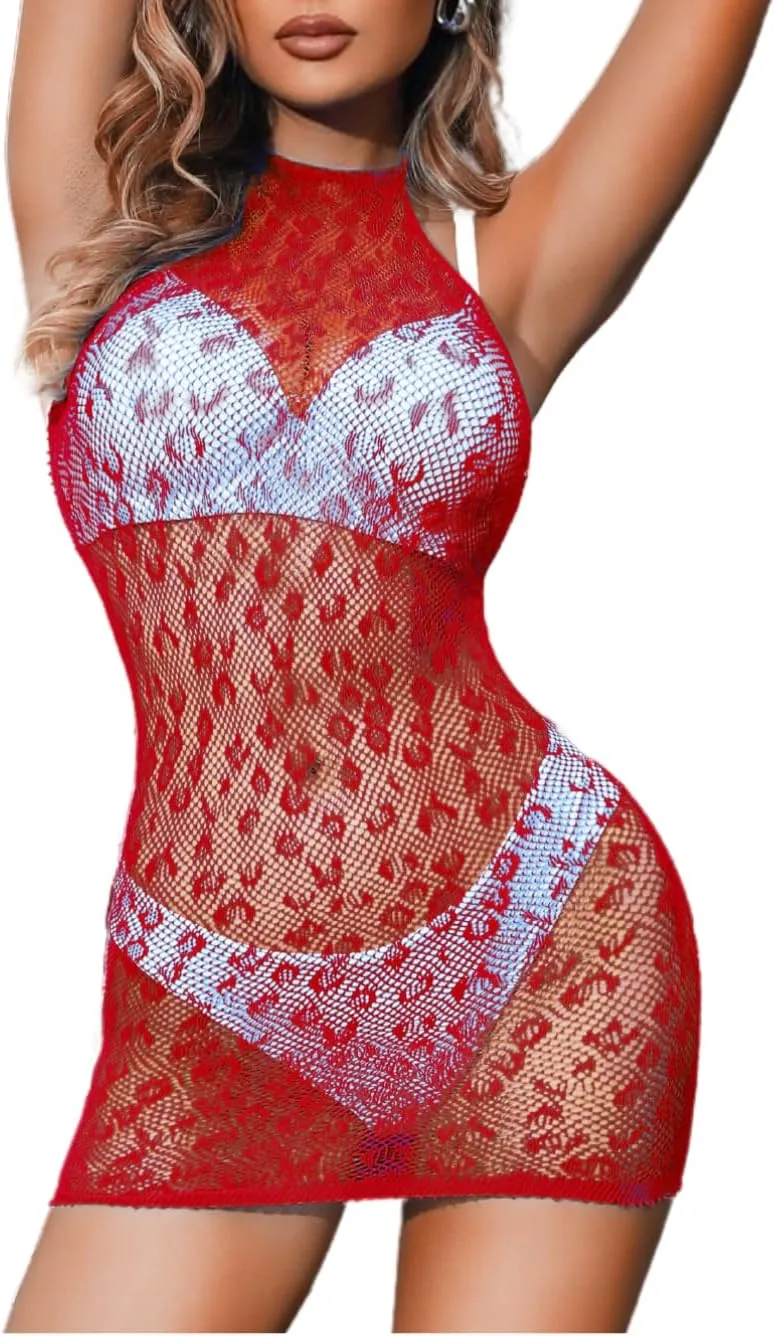 Mesh Dress for Women, Leopard Fishnet, Exotic Dancewear