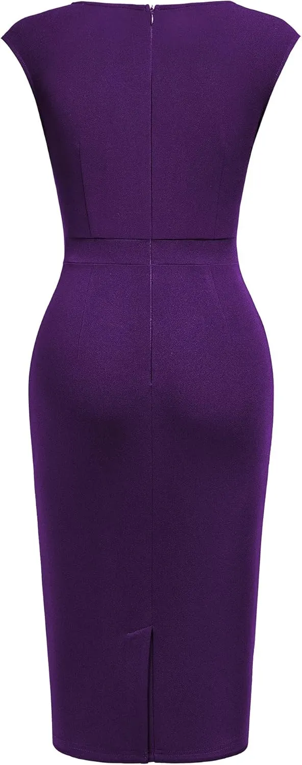 Miusol Women's Vintage Square Neck Cap Sleeve Work Pencil Dress