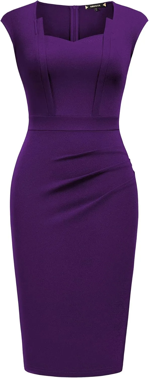 Miusol Women's Vintage Square Neck Cap Sleeve Work Pencil Dress