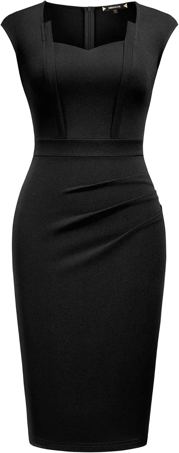 Miusol Women's Vintage Square Neck Cap Sleeve Work Pencil Dress